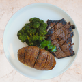 Adobo Grilled Steak with Roasted Potatoes & Broccoli