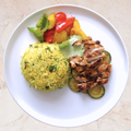 Chicken Shawarma with Roasted vegetables, Rice Pilaf & Garlic Sauce