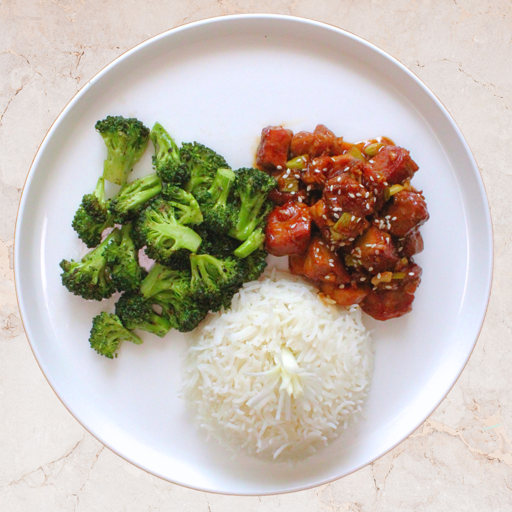 Honey Garlic Pork with Broccoli & Asian Rice