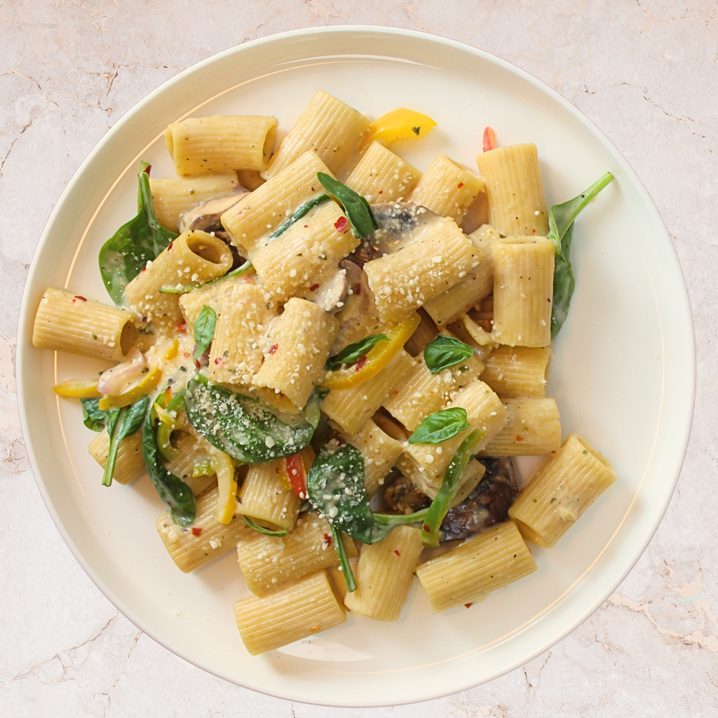Rigatoni with Mustard Cream Sauce and Vegetables